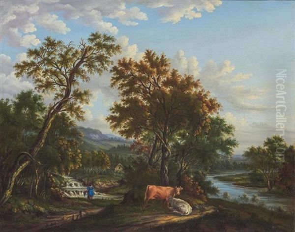 On The Banks Of The River Oil Painting by Paul Weber