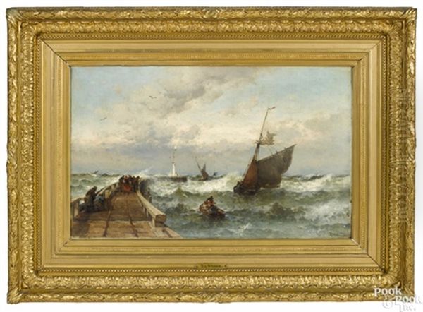 Ship In Distress Oil Painting by Theodor Alexander Weber