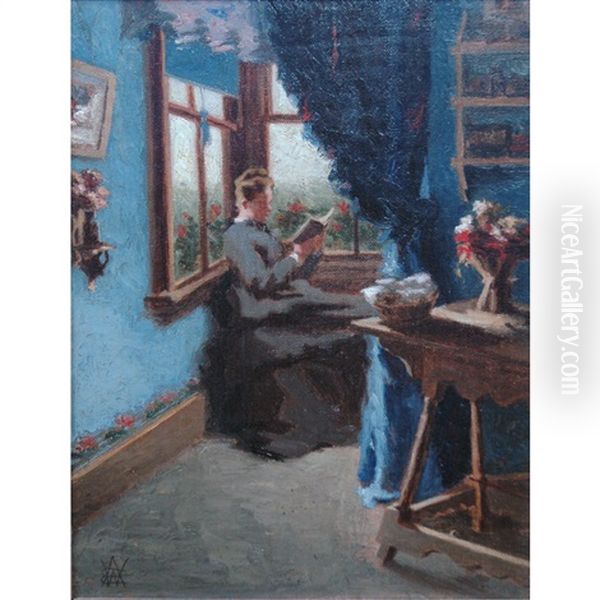 Reading By A Window Oil Painting by E. Ambrose Webster
