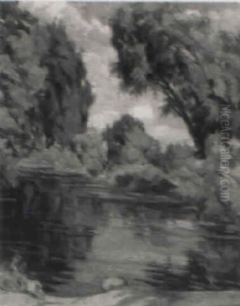Die Nidda Bei Eschersheim Oil Painting by August Wedel