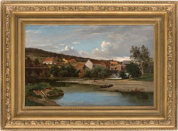 Storgard Med Foss I Forgrunnen Oil Painting by Johan Herman Wedel-Anker