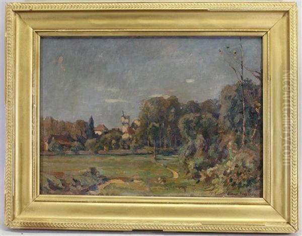 Painting Of A Wooded Pathway With A Village In The Distance Oil Painting by Einar, Lili Elbe Wegener