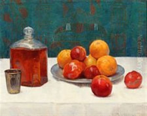 Still Life With Fruit And A Carafe On A Table Oil Painting by Einar, Lili Elbe Wegener