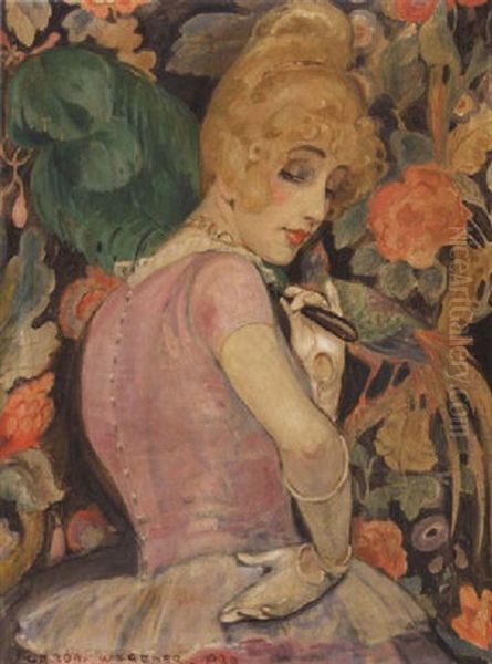 Portraet Med Gron Fjervifte Oil Painting by Gerda Wegener