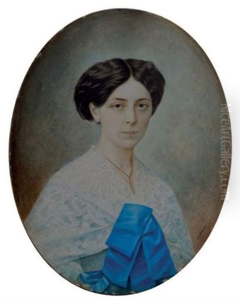 Portrait En Buste D'une Jeune Femme Au Ruban Bleu Oil Painting by Alexandre Wegner