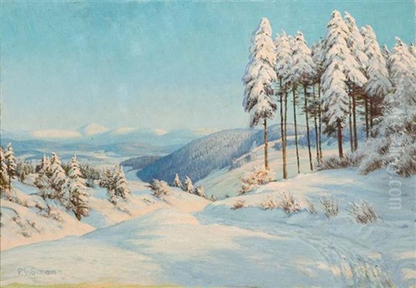 Pejzaz Zimowy Z Karkonoszy Oil Painting by Paul Weimann