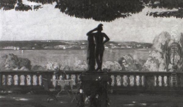 Blick Von Einer Schlosterrasse Auf Einen Herbstlichen See Oil Painting by Robert Weise