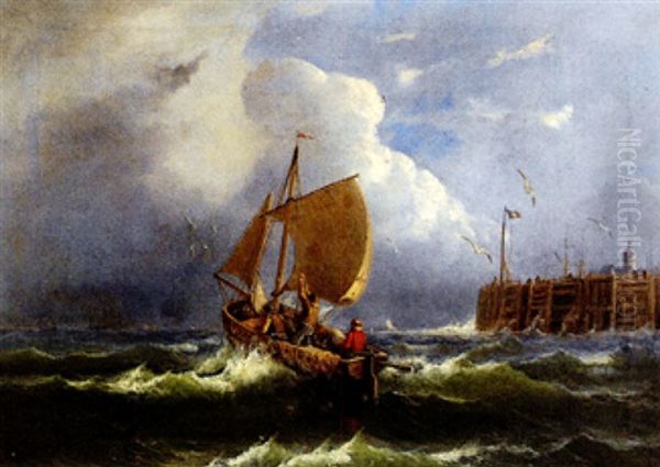 Auslaufendes Fischerboot Bei Bewegter See Oil Painting by Friedrich Weiss