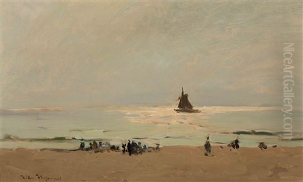 A Sunny Day On The Beach Near Katwijk Aan Zee Oil Painting by Willem Johannes Weissenbruch
