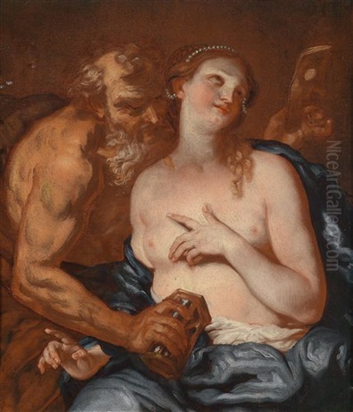 Allegorie Der Vanitas Mit Chronos Und Einer Jungen Frau Oil Painting by Hans Adam Weissenkirchner