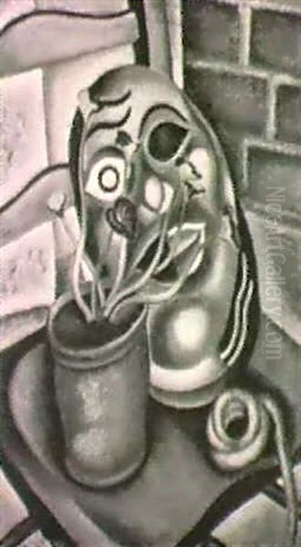 Still Life With Mask And Cyclamen Oil Painting by Denton Welch