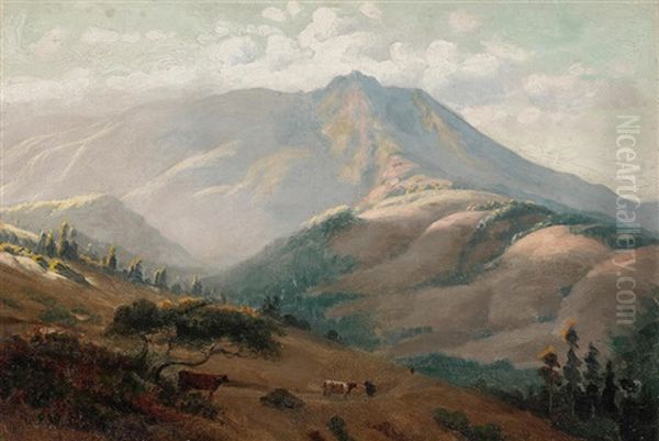Cattle Beneath Mount Tamalpais Oil Painting by Ludmilla Pilat Welch
