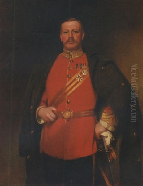 Portrait Of Colonel Francis Charrington In Uniform Of The South Staffordshire Regiment And Wearing The South African Medal With Three Clasps Oil Painting by Henry Tanworth Wells