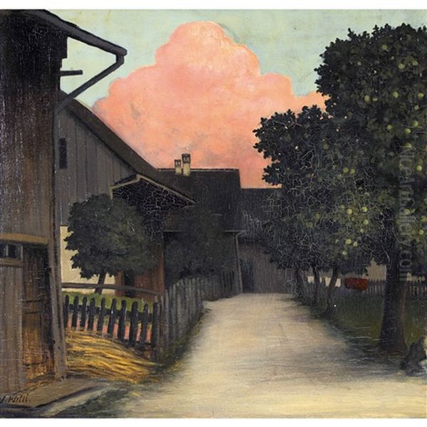 Dorfpartie Im Abendlicht Oil Painting by Jakob Friedrich Welti