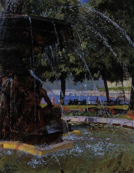 Der Springbrunnen In Zurich Oil Painting by Jakob Friedrich Welti