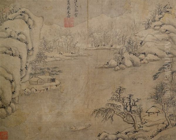 Verschneite Flusslandschaft Oil Painting by Wen Jia