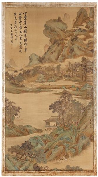 A Large Landscape Painting In The Style Of Wen Peng (1498-1573) Oil Painting by Wen Peng