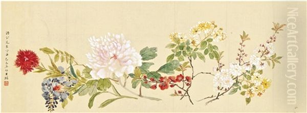 Various Flowers Oil Painting by  Wen Qiqiu