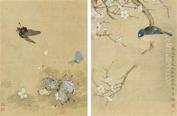 Insects, Birds And Flowers Oil Painting by Wen Shu