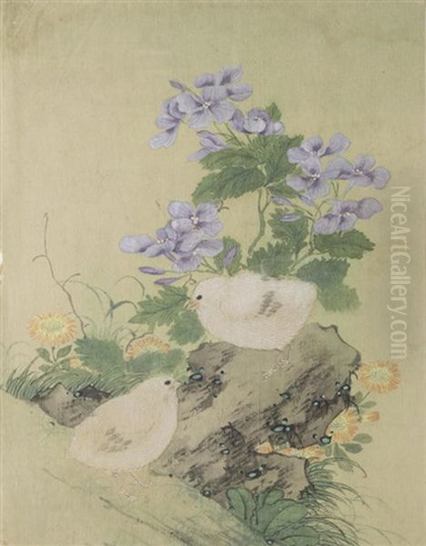 Flowers And Birds Oil Painting by Wen Shu
