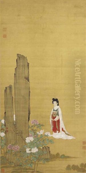 Rising Early In Spring To Lament Flowers Oil Painting by Wen Shu