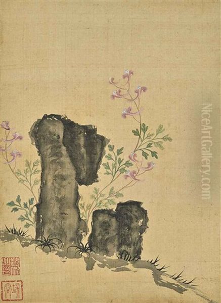 Flowers And Birds (album W/12 Works) Oil Painting by Wen Shu