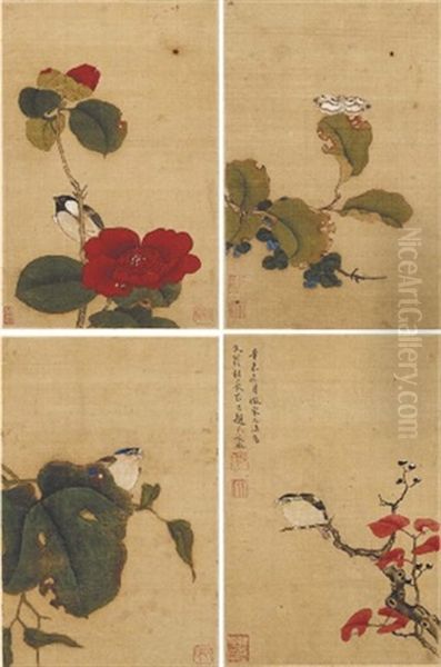 Flowers And Birds In The Style Of Song Court (album W/8 Leaves) Oil Painting by Wen Shu