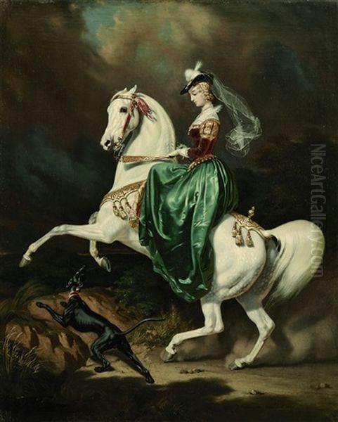 Vornehme Reiterin Auf Aufsteigendem Schimmel Oil Painting by Frederick August Wenderoth