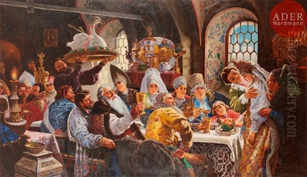 Repas De Noce Chez Les Boyards Oil Painting by Karl Gottlieb Wenig