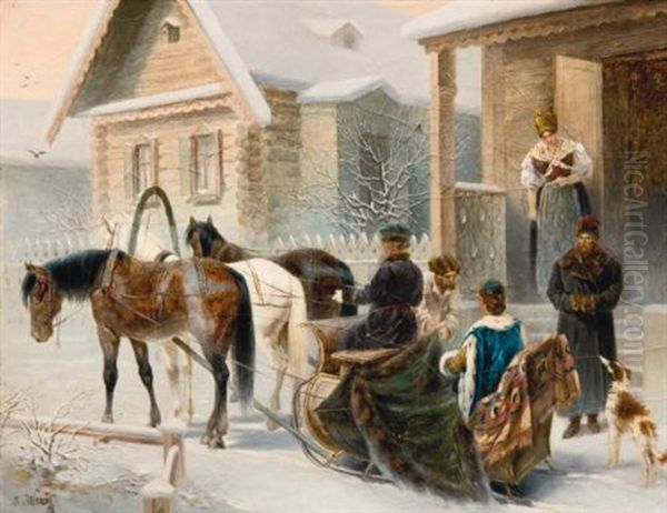 The Troika Arrives Oil Painting by Karl Gottlieb Wenig