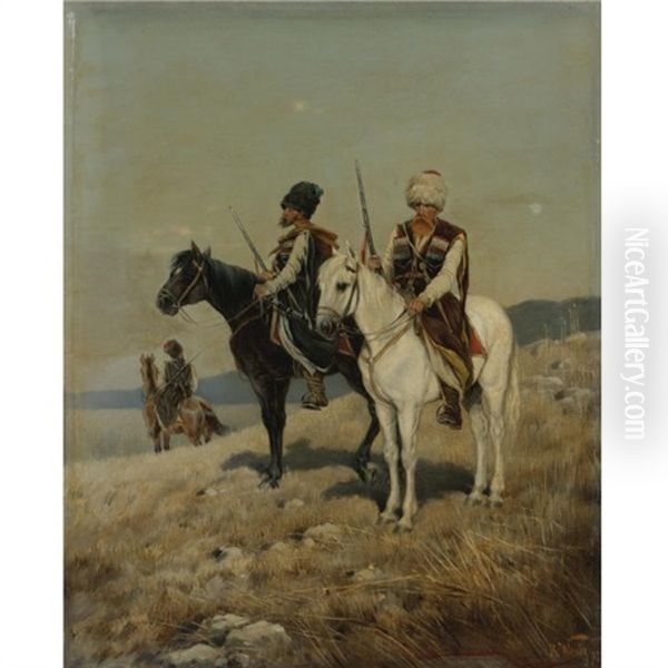 Cossacks On Horseback Oil Painting by Karl Gottlieb Wenig