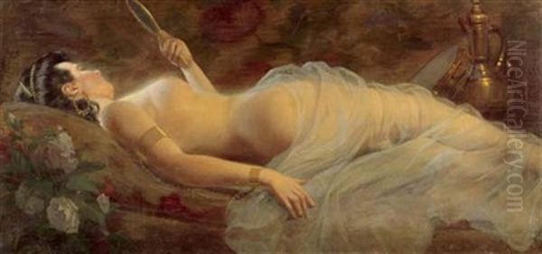 Liegende Mit Spiegel Oil Painting by Karl Gottlieb Wenig