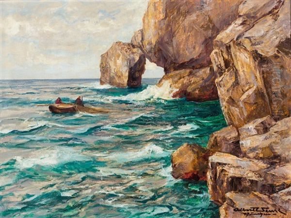 Malerische Felsige Kustenlandschaft An Der Amalfitana Oil Painting by Albert Wenk
