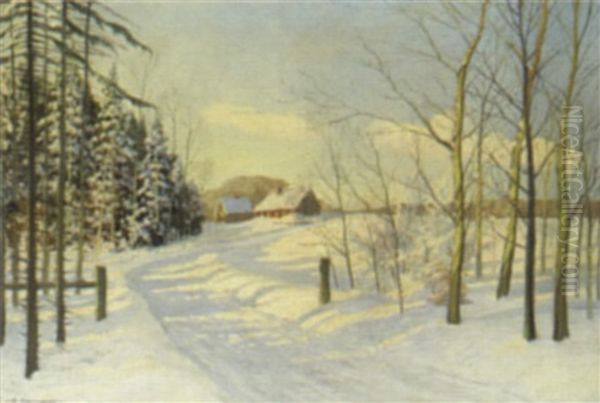 Snowy Landscape Oil Painting by Christian Wennemoes