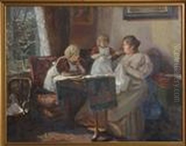 Mere Et Ses Deux Filles Oil Painting by Carl Christian Ferdinand Wentorf