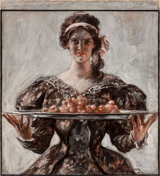 Woman Presenting Holiday Platter (for The Saturday Evening Post Cover) Oil Painting by Albert Beck Wenzell