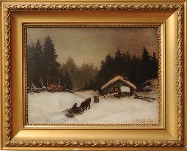 Winter Scene Oil Painting by Oscar Arnold Wergeland