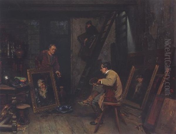 Beim Kunsthandler Oil Painting by Fritz (Alexander Friedrich) Werner