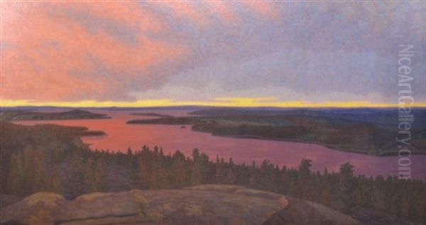 Varmlandskt Insjolandskap Oil Painting by Hilding Werner