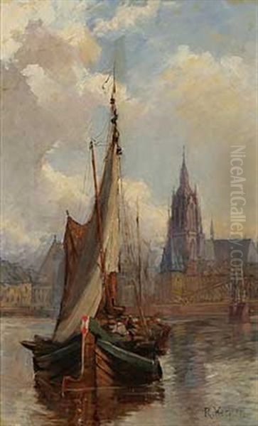 Lastensegler Vor Dem Frankfurter Dom Oil Painting by Reinhold Werner