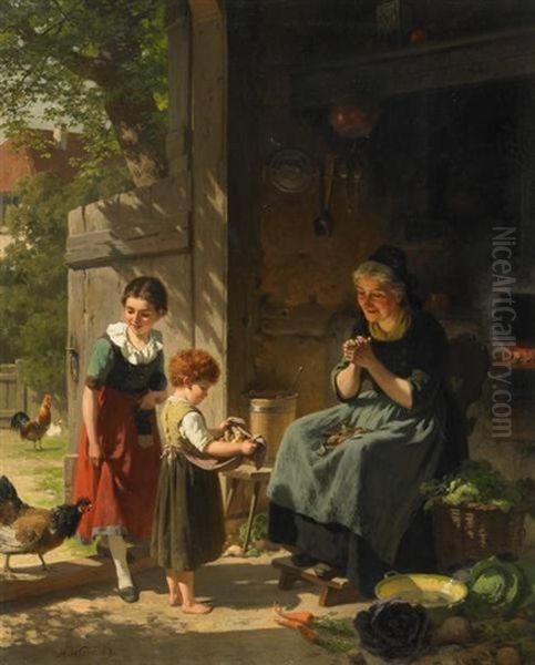 Die Huhnerkuken Oil Painting by Hermann Werner