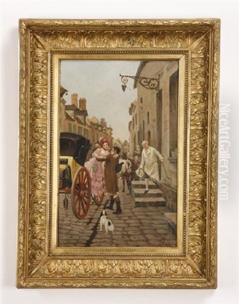 A Lady Alighting From A Carriage Oil Painting by Emile Auguste Wery