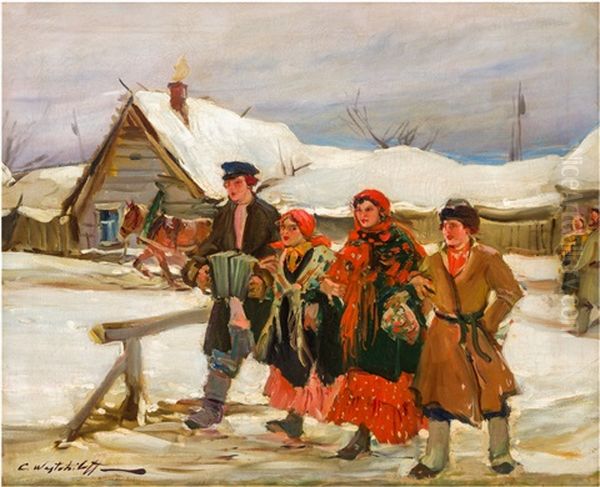 Dalgang Mellan Snokladda Fjall Oil Painting by Constantin Alexandr. Westchiloff