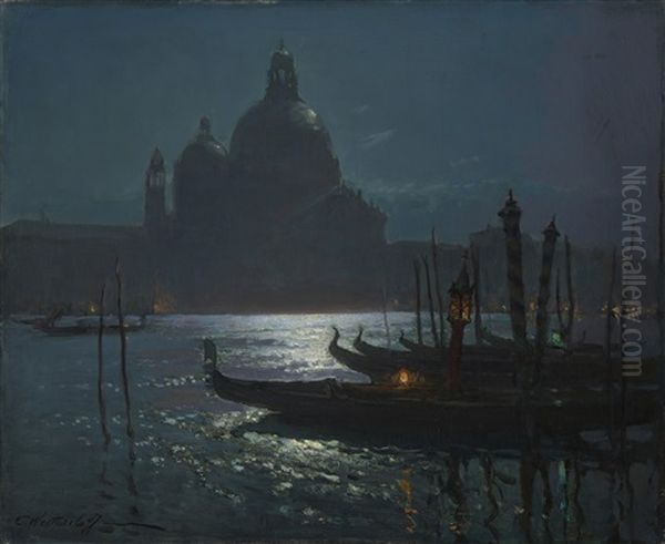 Santa Maria Della Salute At Night, Venice Oil Painting by Constantin Alexandr. Westchiloff