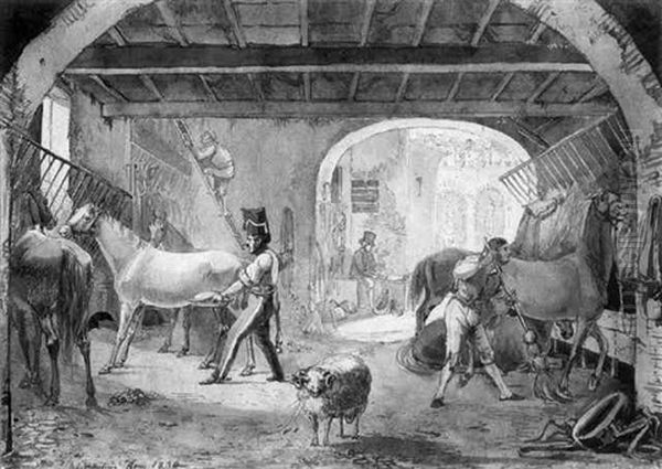 Interieur Eines Reitstalls In Rom Oil Painting by Alexander Wetterling