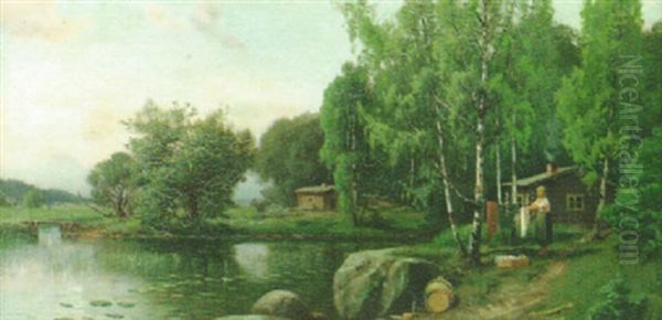 Pyykkipaiva Oil Painting by Johan Fridolf Weurlander