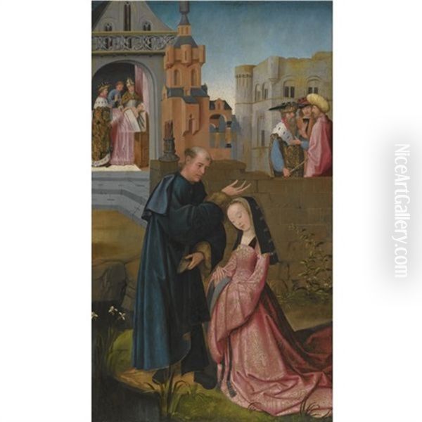 Saint Dymphna Baptised By Gerebernus (7 Works From The Life And Veneration Of Saint Dymphna, Various Sizes) Oil Painting by Gosvin (Goossen) van der Weyden