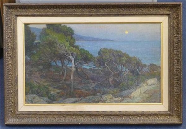 Mediterranean Coastal Landscape At Sunset Oil Painting by Harry van der Weyden