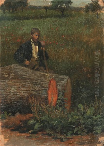 Bauernjunge Bei Gefallten Baumstammen Oil Painting by Karl Weysser