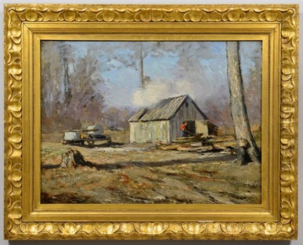 Splitting Wood Oil Painting by Clifton A. Wheeler